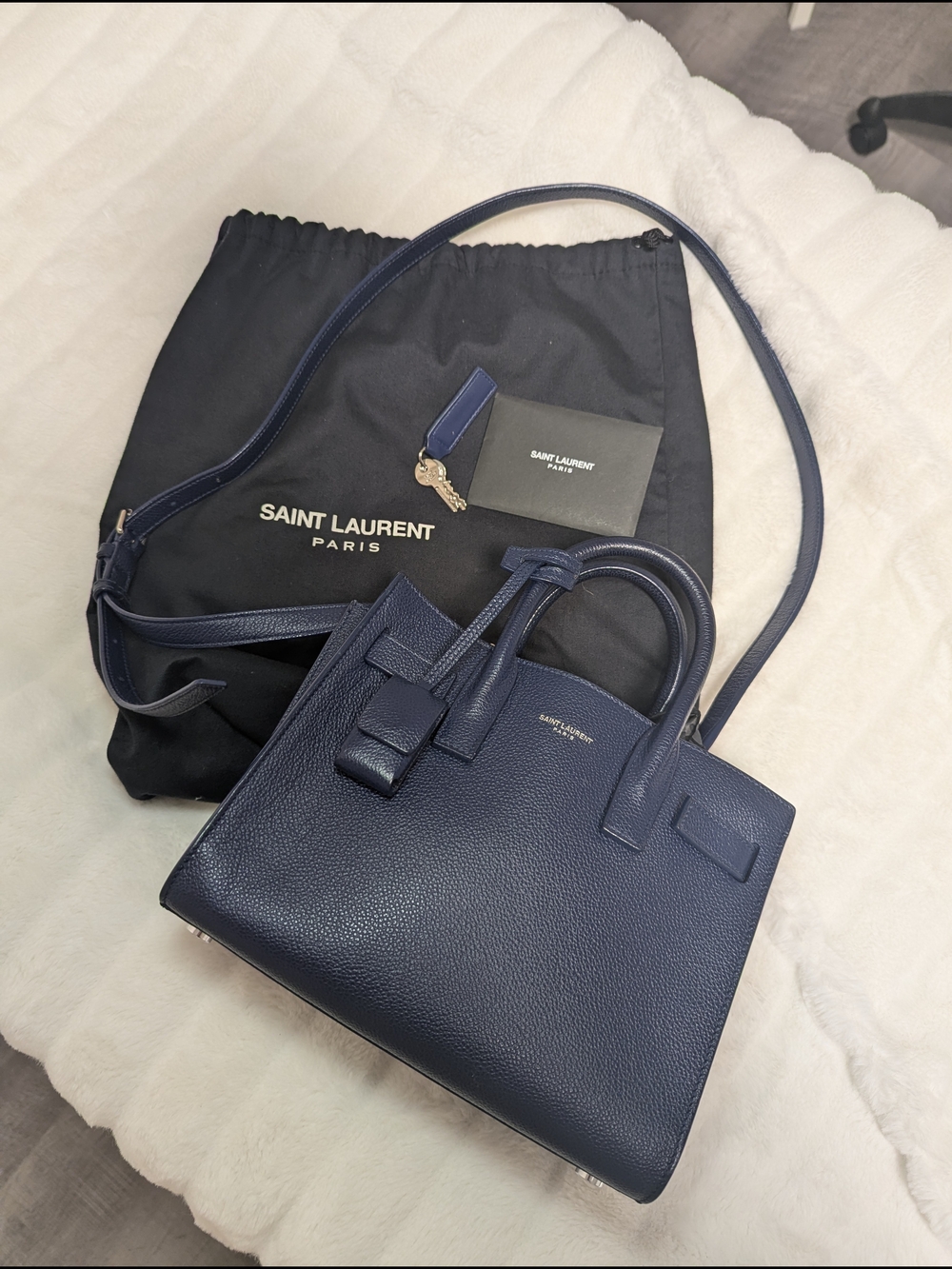 Saint Laurent Navy Sac de Jour Nano Leather Tote